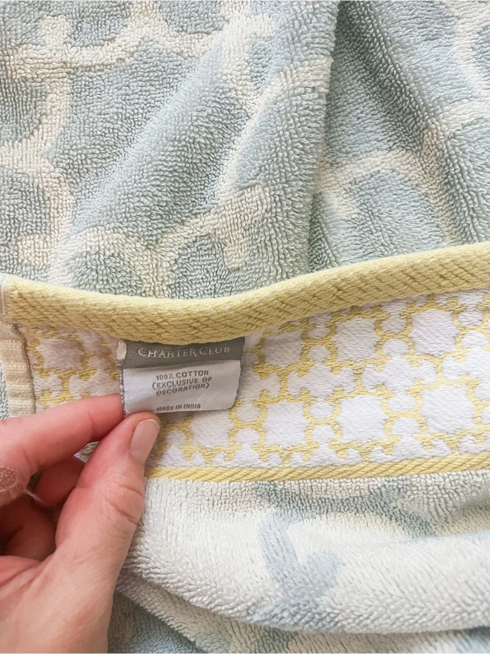 Vintage Charter Club Cotton Blue & White Patterned Bath Towel